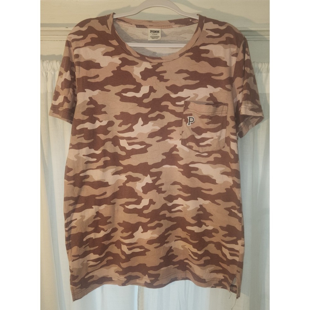 Victoria's Secret PINK Women's Camouflage Pocket T-Shirt Pink Camo Size Medium